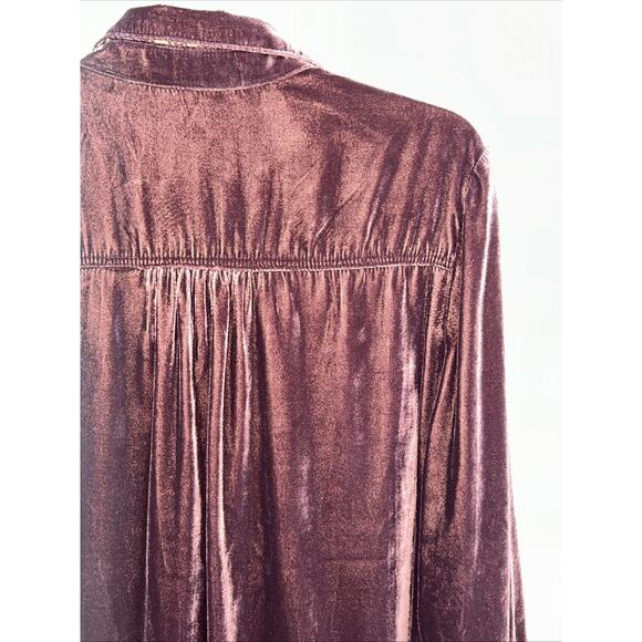 Natural Life Size Large Brown Velvet Button Down Floral Flip Cuff Gorpcore - Picture 12 of 14